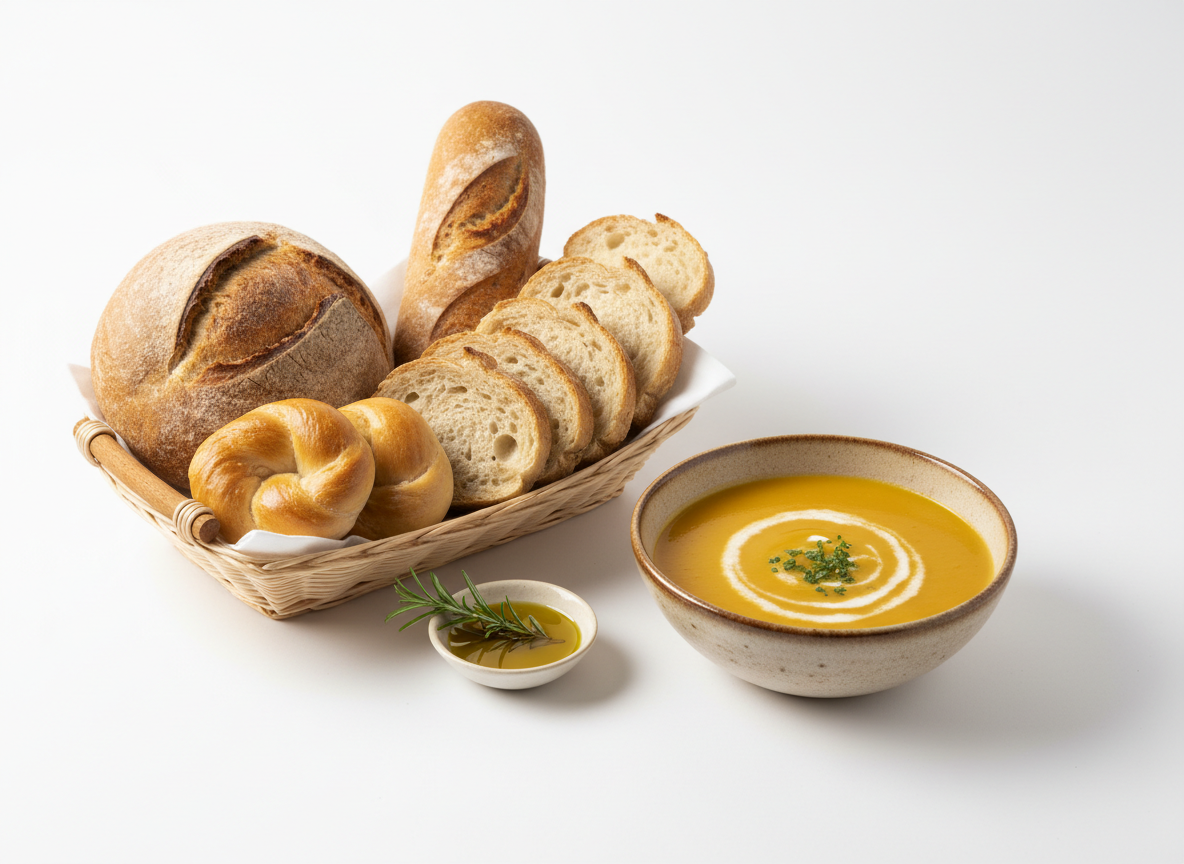 本日のスープとパンのセットの画像